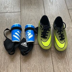 Boys soccer cleats and shin guards.